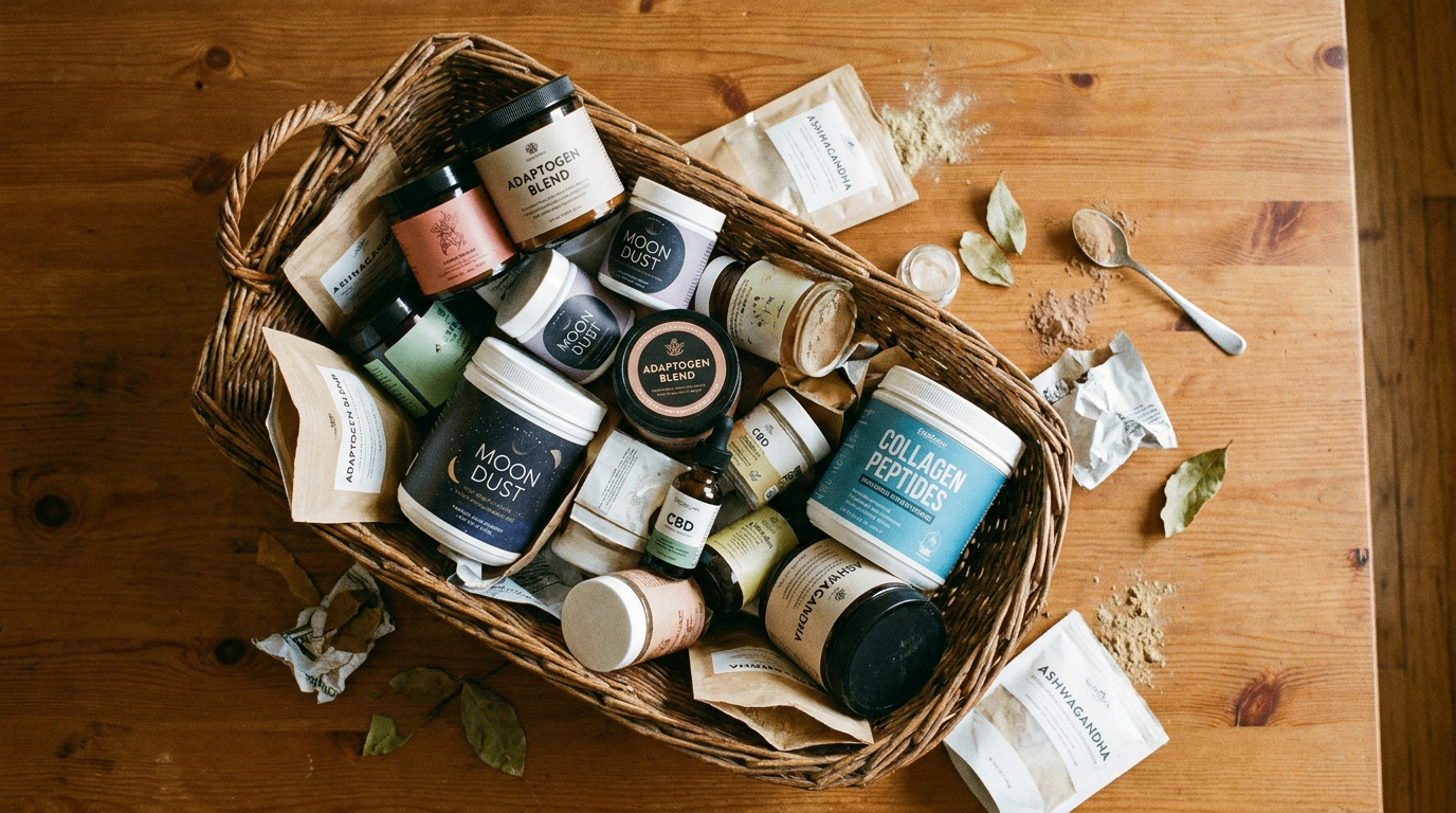 Basket of abandoned trendy supplements