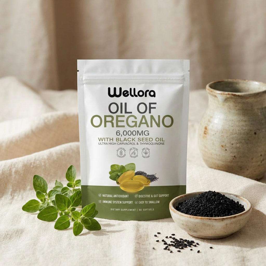 Wellora Oil of Oregano + Black Seed Oil bottle